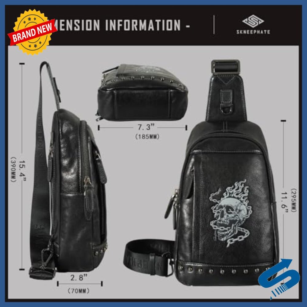 Genuine Leather Crossbody Sling Bag for Men, Adjustable Strap, Multiple Pockets - Picture 5 of 6